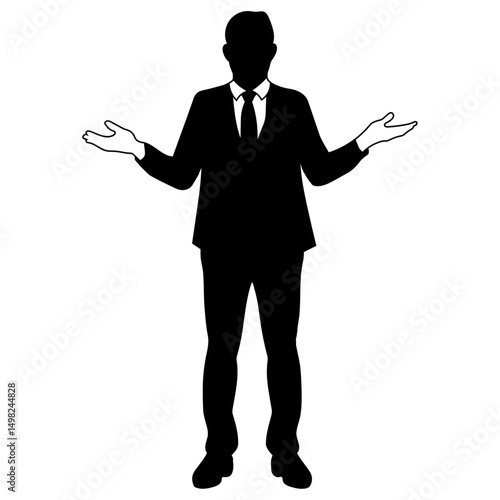 手を広げて立っているスーツを着た男性のシルエット