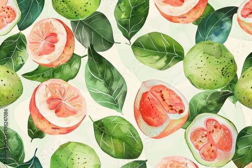 Trendy pink and green guava-inspired pattern