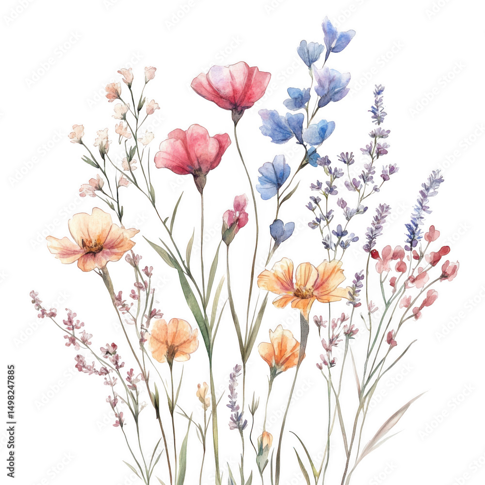 Fototapeta premium Watercolor flower arrangement isolated on transparent background