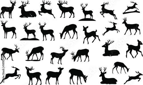 Deer Silhouette Vector Collection in Various Poses

