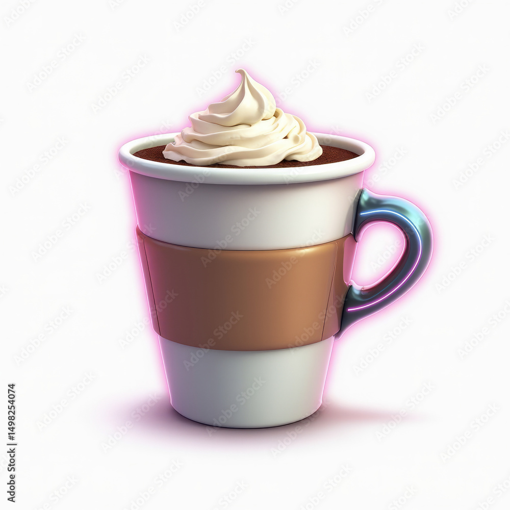 Retro-Futuristic — Coffee Cup Emoji Floating on White Retro-Futuristic — Coffee Cup Emoji Floating on White