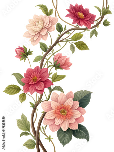 Delicate floral elements intertwining gracefully in a harmonious display of nature’s beauty, showcasing soft hues and intricate details, inspiring creativity and tranquility Generative AI
