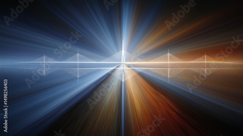 Bridge of Light and Color: Abstract rendering of a suspension bridge enveloped in a vibrant display of light and color, symbolizing connection and progress.