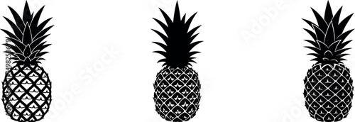 Three black and white pineapple silhouettes tropical fruit design