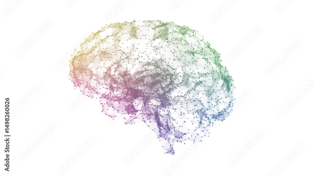 Building Neural Network - Artificial Intelligence - Network shaped brain on white background 4K seamless loop multi color