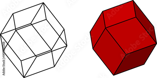 Obraz na plátně Rhombic Dodecahedron vector set , 3D Geometric Shapes Vector Drawing , 3D Mathem