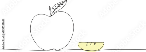 Minimal line art of a fresh apple and lemon slice ideal for healthy eating, organic food, and clean nutrition-themed designs.