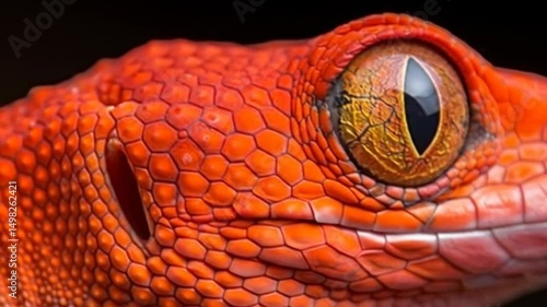 Close-Up on Red Lizard Eye: Intricate Scales and Captivating Gaze, Exploring the Beauty of Reptilian Features and Exotic Pets, Perfect for Wildlife Documentaries and Educational Content