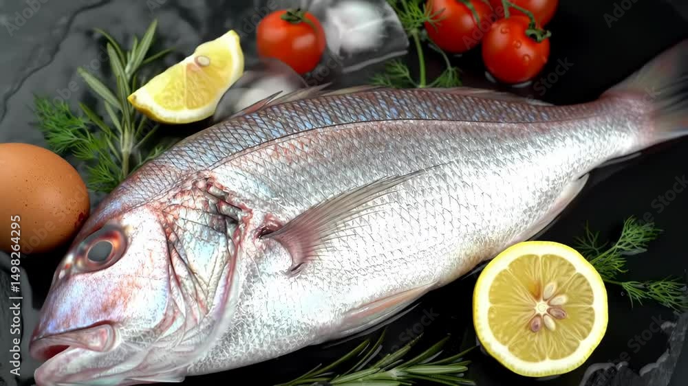 Freshly caught fish preparation with vibrant vegetables and herbs for a delightful culinary experience Freshly caught fish preparation with vibrant vegetables and herbs for a delightful culinary experience