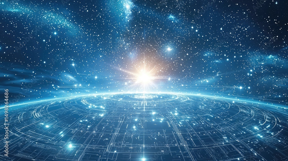 Obraz premium Futuristic Digital Planet A Stunning Sci-Fi Landscape
