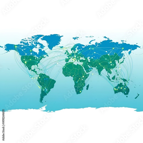 Global Network Connections World Map illustrating international trade routes and communication links between countries continents worldwide