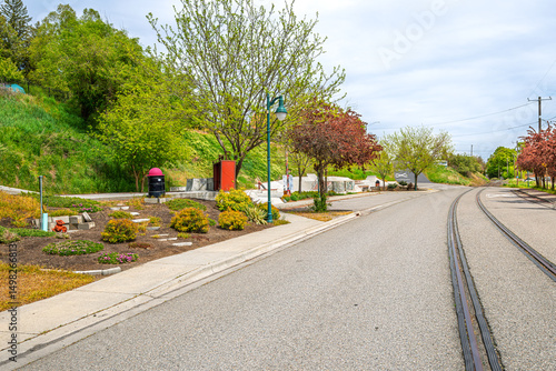 Fototapeta Naklejka Na Ścianę i Meble -  The Palouse Skate Park along the railroad tracks on Whitman Street in the small rural town of Palouse, Washington.