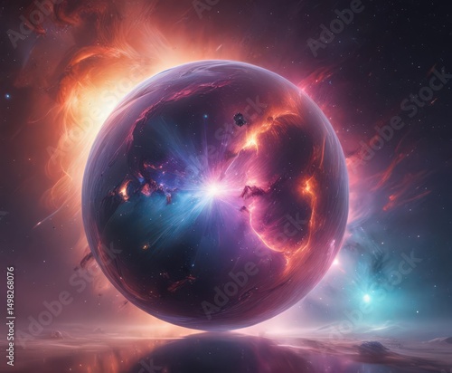 Ethereal orb radiates cosmic light within nebula, cloud, luminous