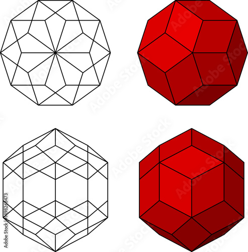 Fotografie Rhombic Triacontahedron  vector set , 3D Geometric Shapes Vector Drawing , 3D Ma