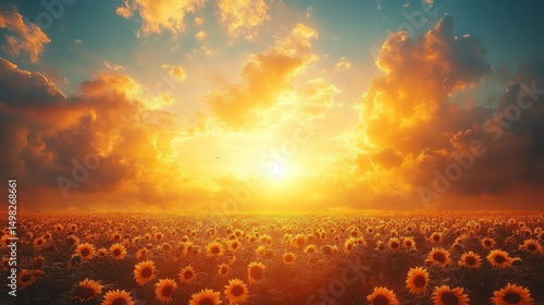 Golden Hour Sunflowers: A Serene Sunset Landscape