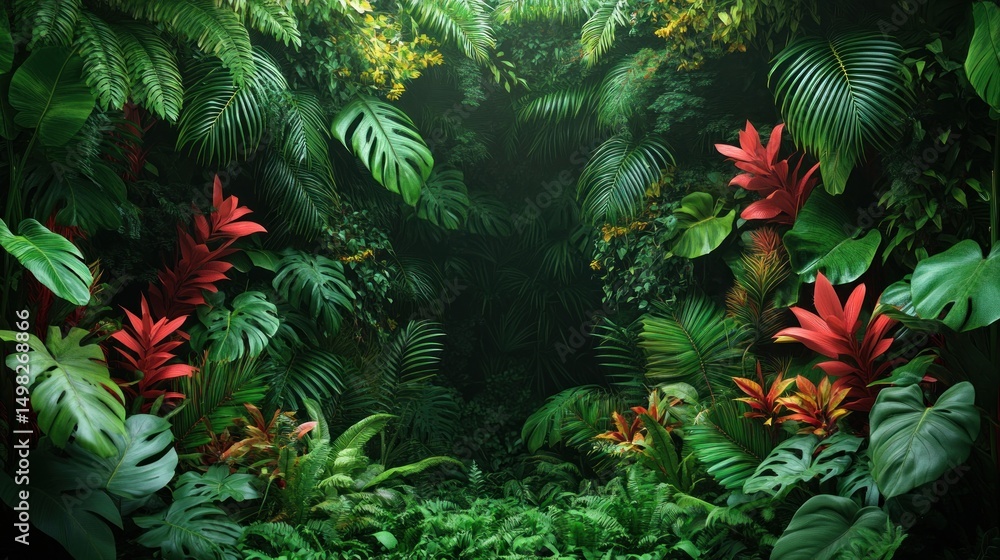 Fototapeta premium Lush Tropical Paradise: A Vibrant Jungle Scene