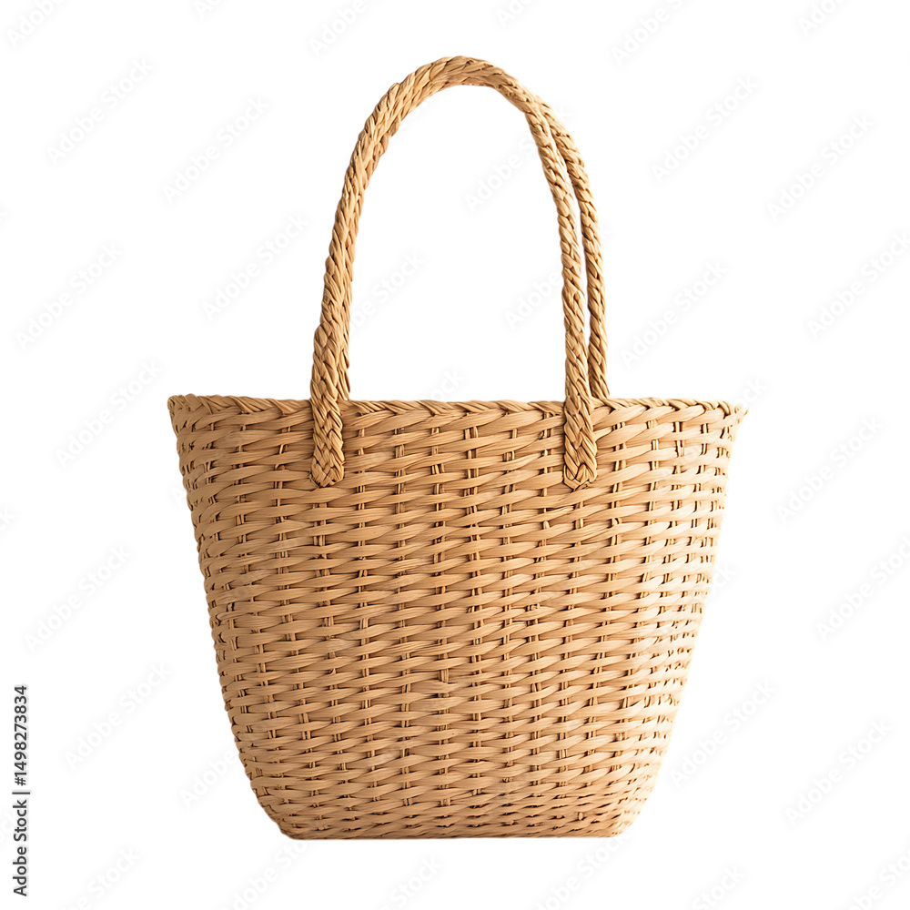 Natural Straw Tote Bag with a Lightweight Airy Weave Isolated on Transparent Background Natural Straw Tote Bag with a Lightweight Airy Weave Isolated on Transparent Background