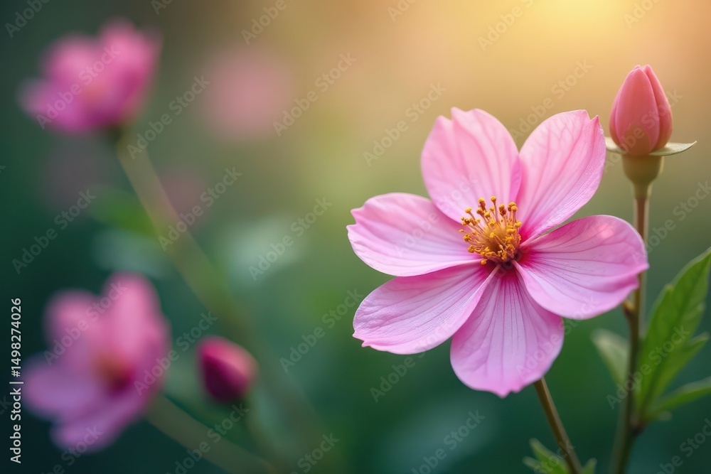 Delicate flower blossoms, endlessly repeating, soft, botanical Delicate flower blossoms, endlessly repeating, soft, botanical
