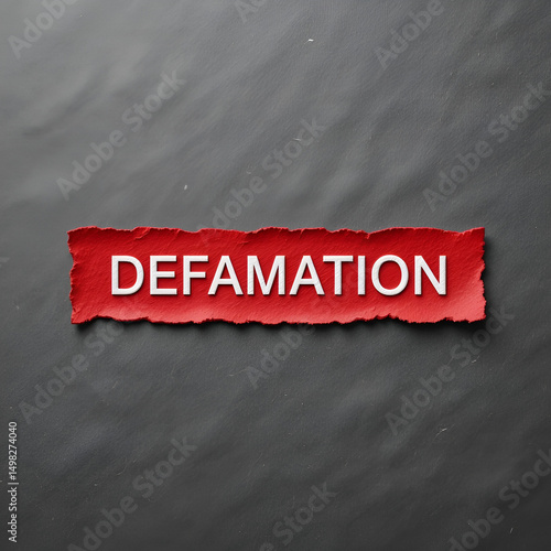 Red color inserted label with word defamation on gray background