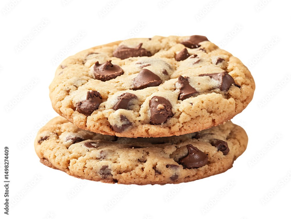 Delicious chocolate chip cookies stacked high perfect for dessert or a sweet treat snack on transparent background Delicious chocolate chip cookies stacked high perfect for dessert or a sweet treat snack on transparent background