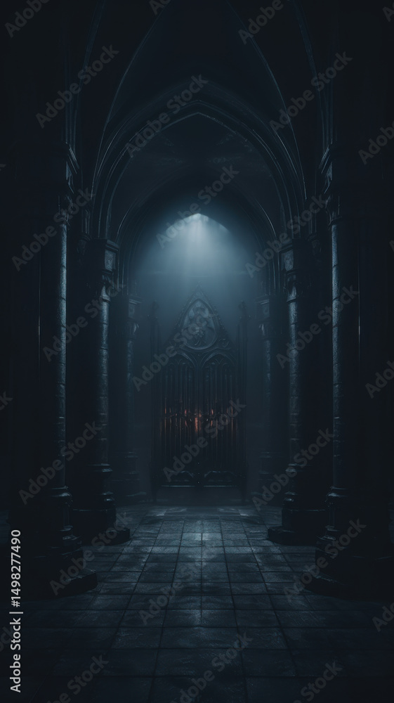 Fototapeta premium Dark and enchanting gothic doorway evoking mystery and history.