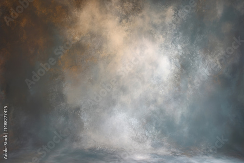 Light blue studio painted backdrop. Canvas background on the wall and on the floor with a soft transition.