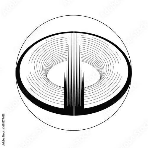 Futuristic circular ring icon in black and white for tech branding
