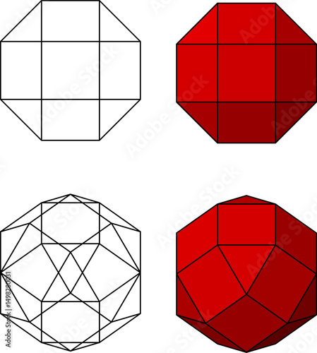 Small Rhombicuboctahedron vector set , 3D Geometric Shapes Vector Drawing , 3D Mathematical Polyhedra Set