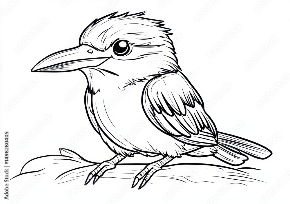 Naklejka premium 線画の小型鳥類、岩の上に止まる