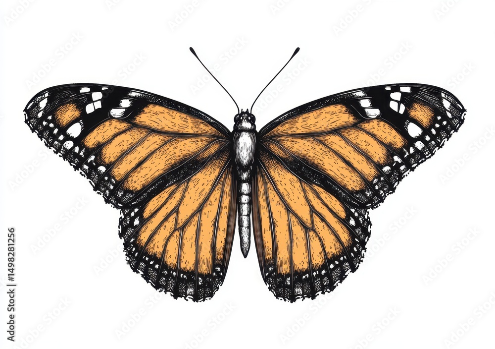 Fototapeta premium オレンジ色の蝶の精密描写