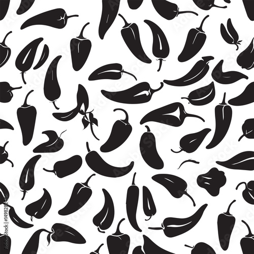 Spicy black chili peppers seamless pattern background