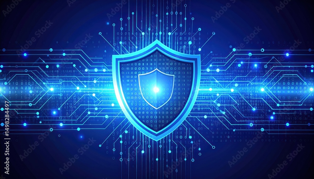 Obraz premium Cybersecurity shield with binary code overlay