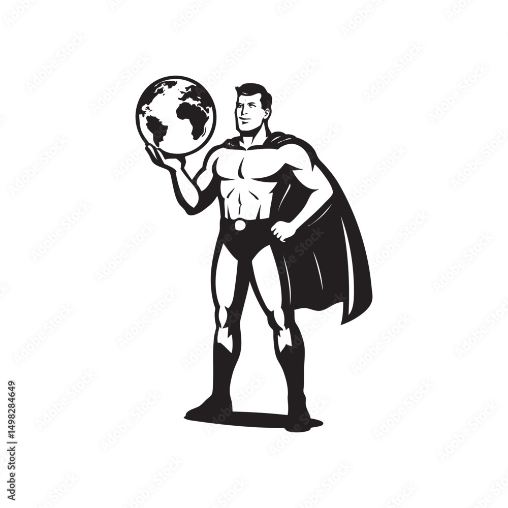 Fototapeta premium Super Hero Holding Globe Vector