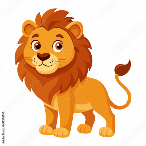 Cute cartoon lion isolated on white background. Baby lion smiling. Vector illustration.