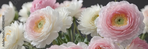 Delicate pink & white ranunculus blossoms, close-up view of petals ,  bright,  delicate,  celebration