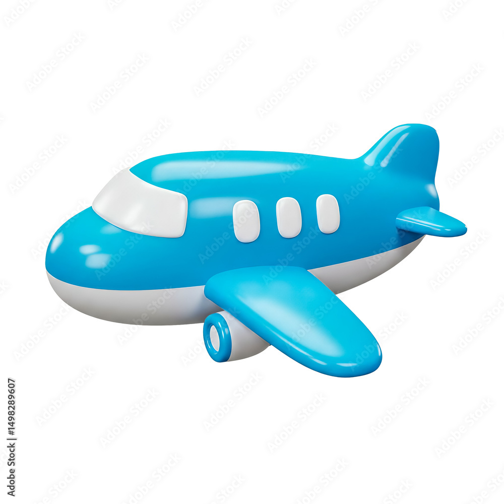 Fototapeta premium Airplane Plastic Icon 3D Rendering Cartoon Travel Blue White