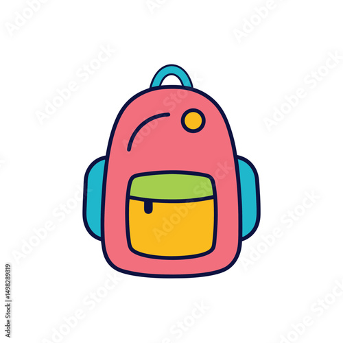 Trendy schoolbag cartoon doodle art vector on white