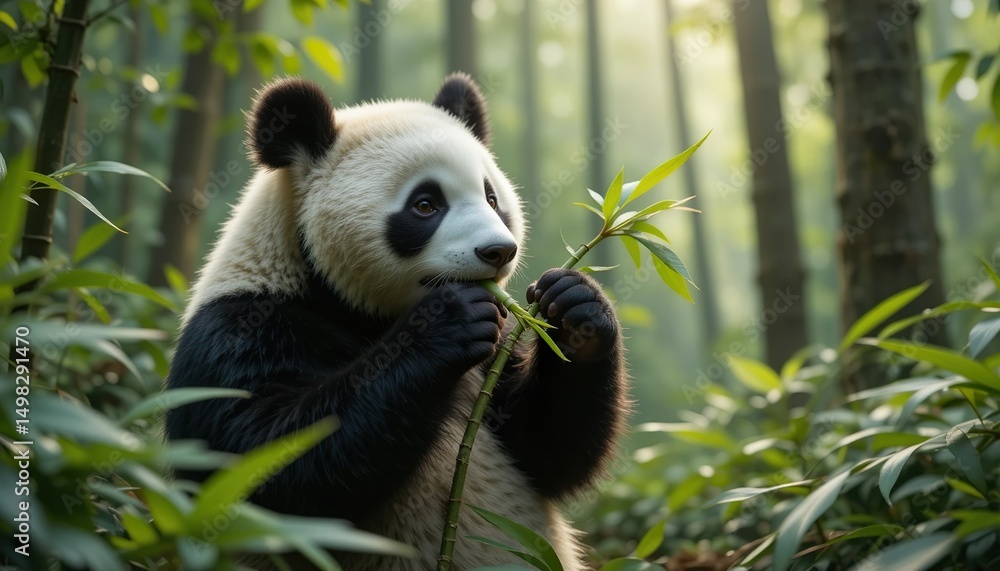 Fototapeta premium giant panda eating bamboo