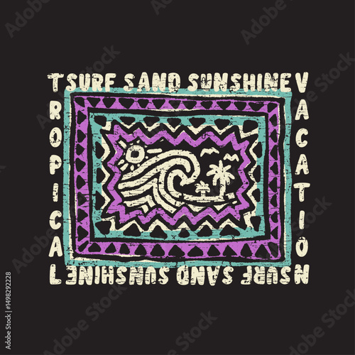HAND DRAWN VINTAGE RETRO SURF BEACH OCEAN WAVE TROPICAL SEASCAPE TSHIRT TEE PRINT FOR APPAREL MERCHANDISE