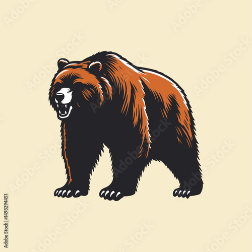 vintage vector pen hand drawn of angry grizzly bear	
