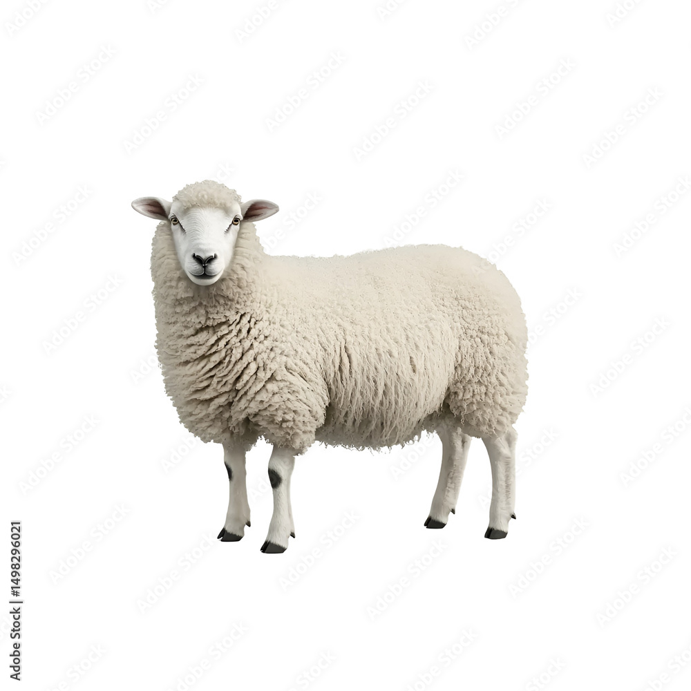 Fluffy White Sheep Standing Isolated Black Background Fluffy White Sheep Standing Isolated Black Background