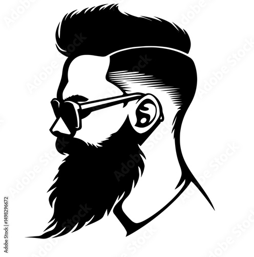 Bearded Man with Stylish Haircut and Sunglasses. Modern Masculinity, Hipster Style, Men’s Grooming, and Barbershop Culture.