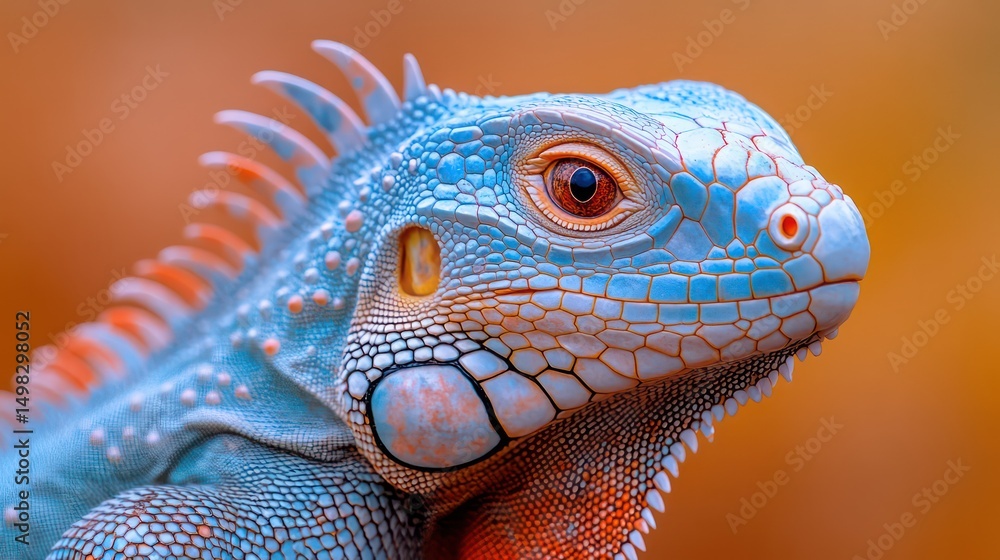Fototapeta premium a regal iguana with vibrant green skin and detailed scales, set against a soft, textured neutral background 