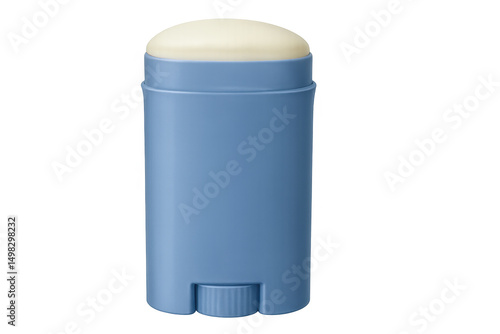 Blue antiperspirant stick rising, exposing solid deodorant surface against transparent backdrop