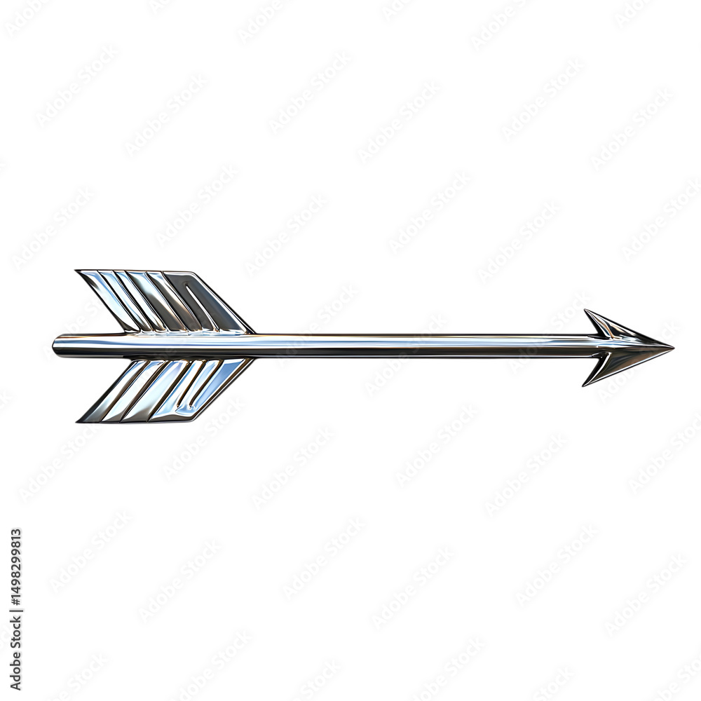 Sleek Arrow with a High Gloss Finish in Metallic Silver Isolated on Transparent Background Sleek Arrow with a High Gloss Finish in Metallic Silver Isolated on Transparent Background