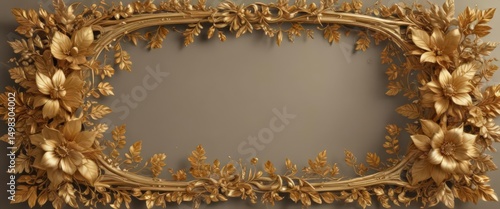 Elegant gold botanical frame, intricate leaves & flowers,  luxury,  botanical,  leaves