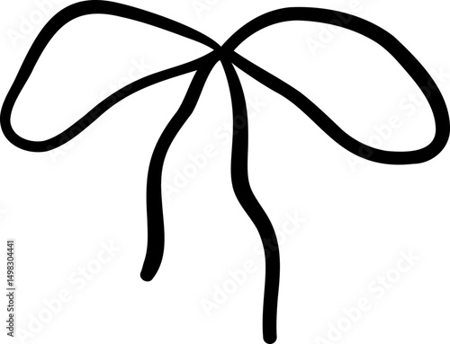 Hand-Drawn Black Bow with Loose Curvy Ribbon Ends