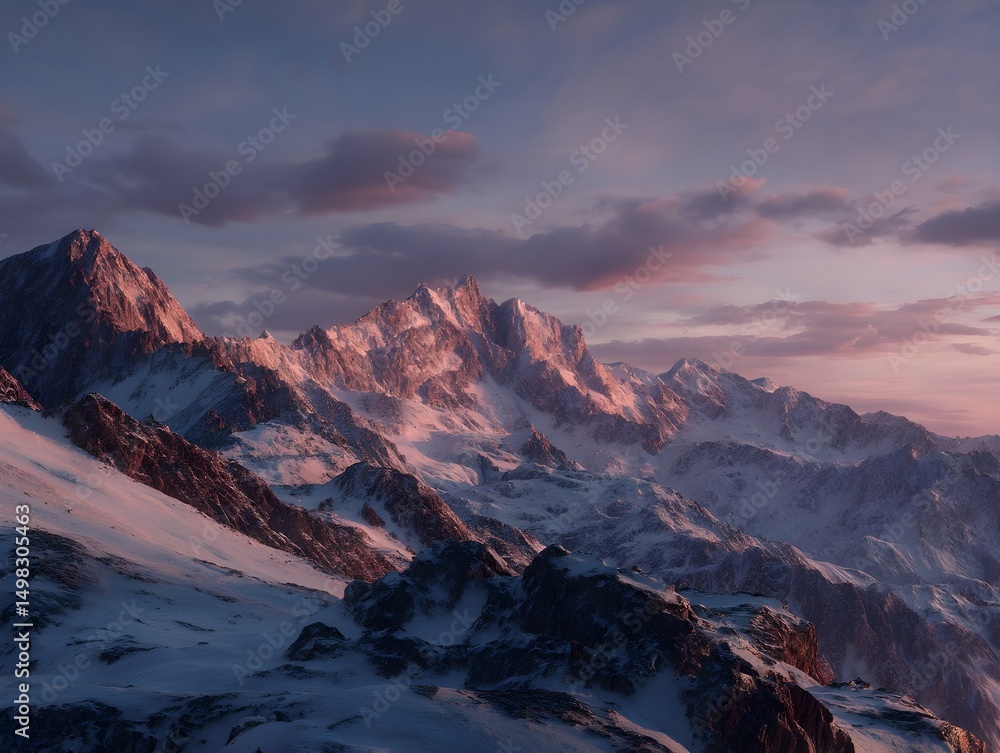 Obraz premium Witness Breathtaking Sunset Mountain Range Glowing in Wide-Angle Shot Capturing Majestic Evening Hues Vibrant Panorama