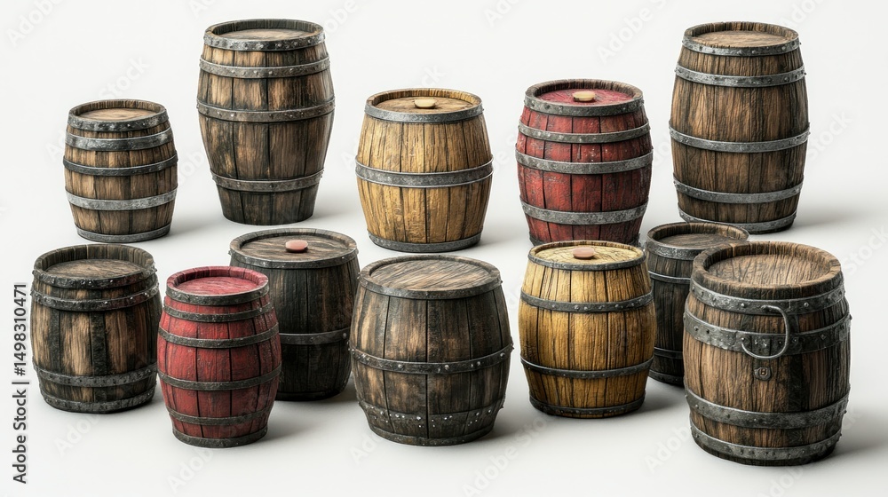 Collection of antique wooden barrels Collection of antique wooden barrels