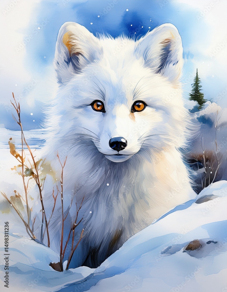 Aquarell Polarfuchs Aquarell Polarfuchs